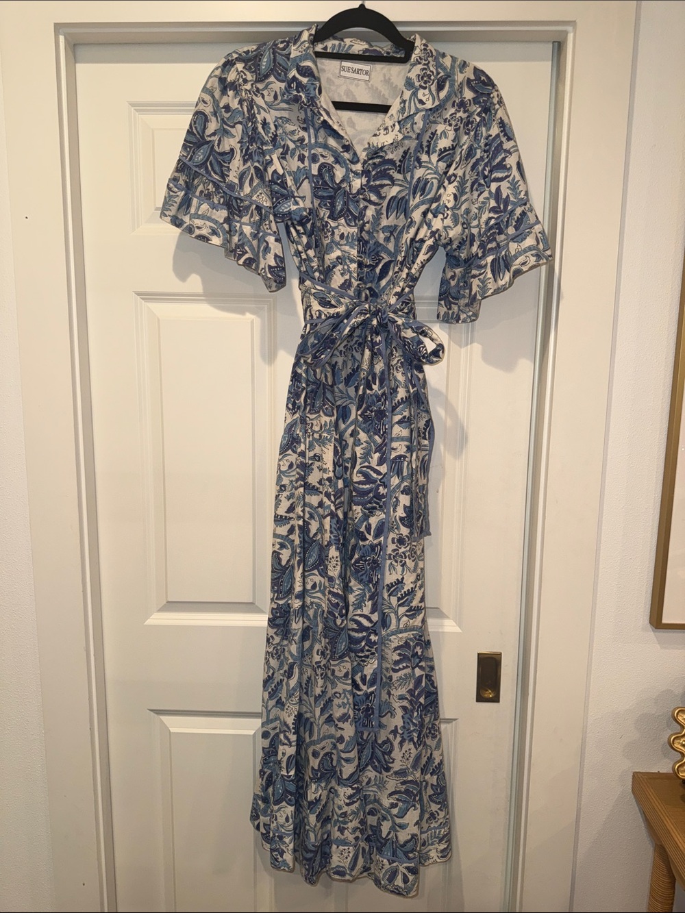 Rails Blue and White Floral Tie-Waist Maxi Dress
